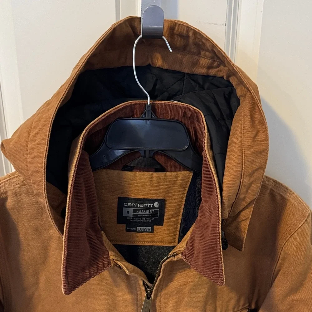 Carhartt Brown Men's M Work Jacket Relaxed Fit Mid-Length Full Zip Spread Collar